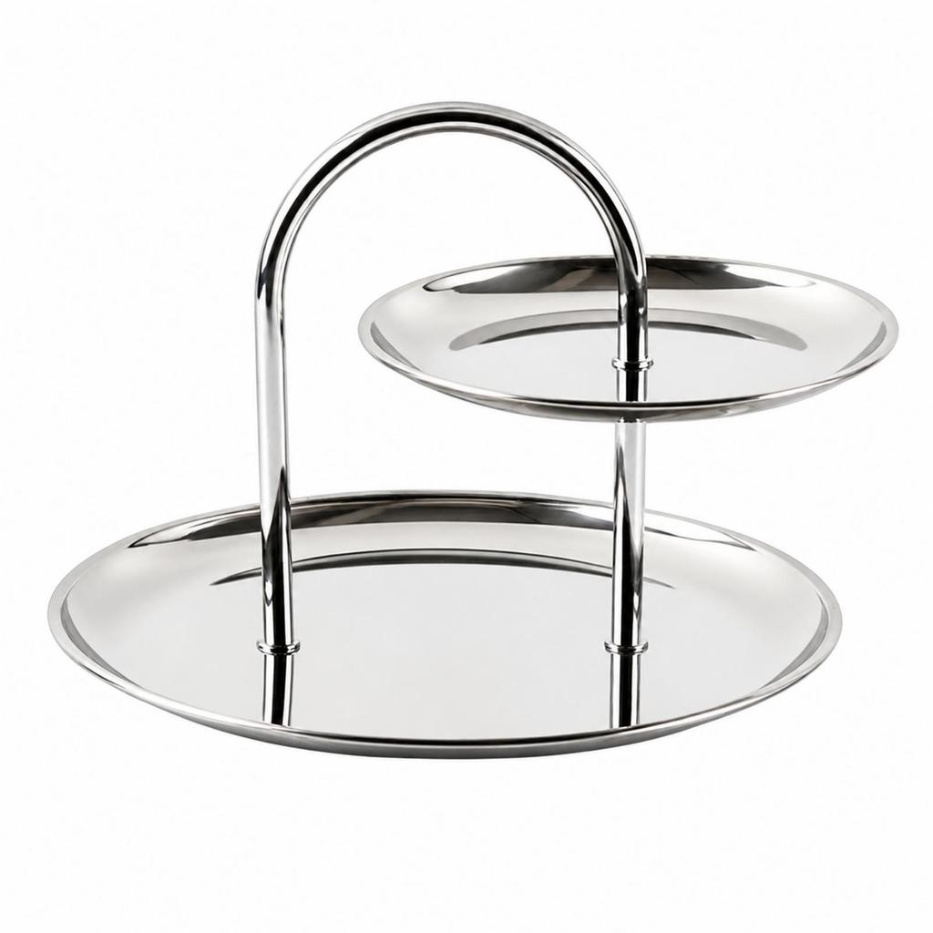 Stainless Steel Two-Level Serving Tray Elegant for Afternoon Tea