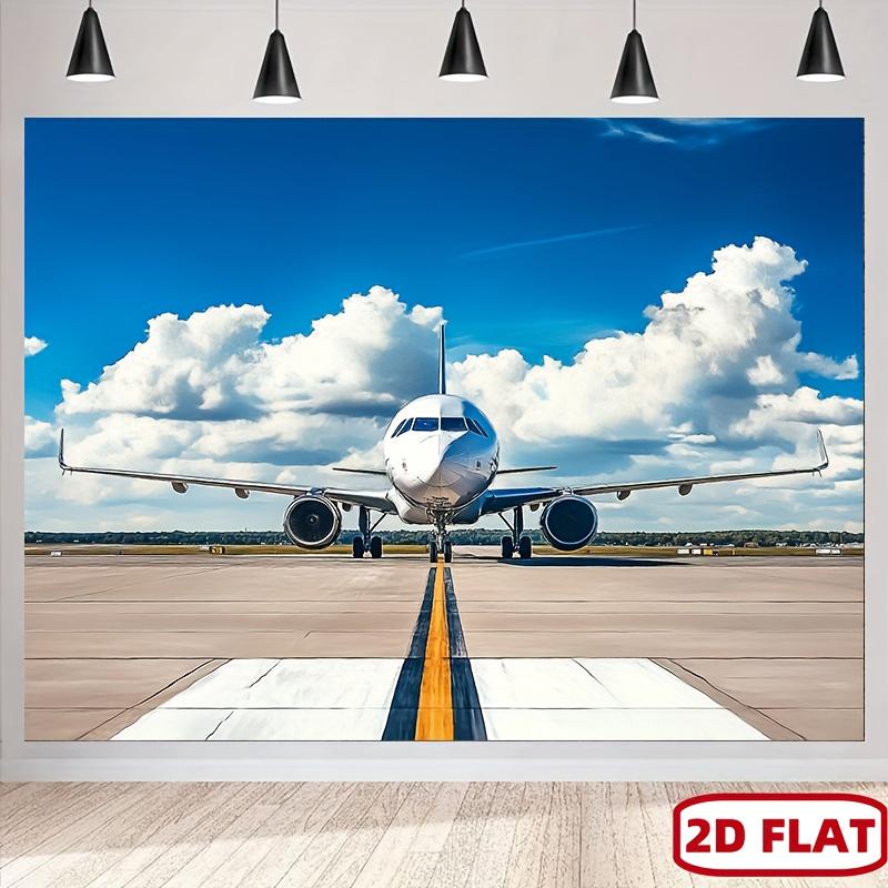 2D Flat Background Fabric Made of Polyester Using a Photo of an Airplane On the Runway