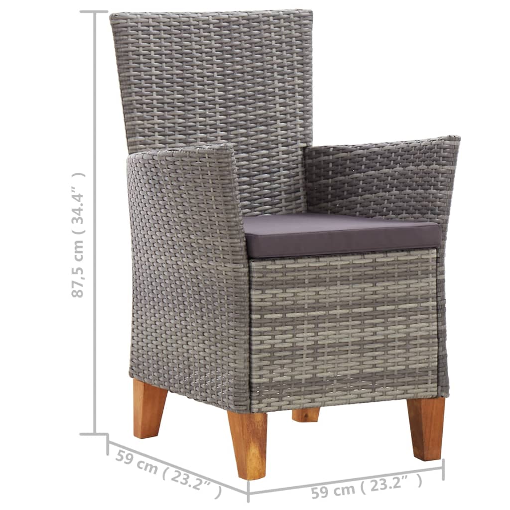 Garden Chairs 2 pcs with Cushions Grey Poly Rattan