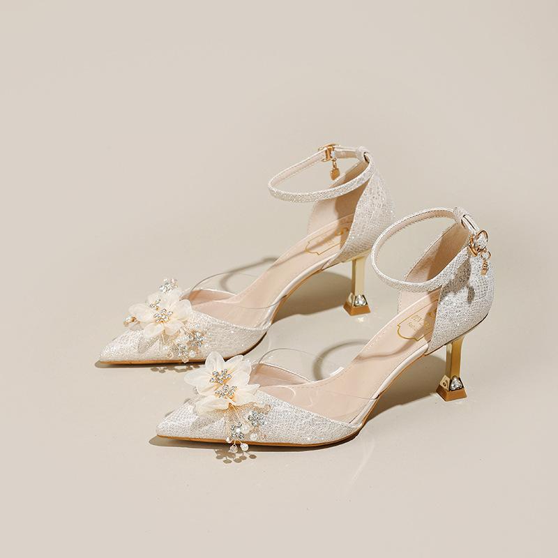 

Цветочные туфли из бисера для невесты, свадебные туфли, новые туфли для подружки невесты, универсальные полые одинарные туфли для женщин 34 шампанского