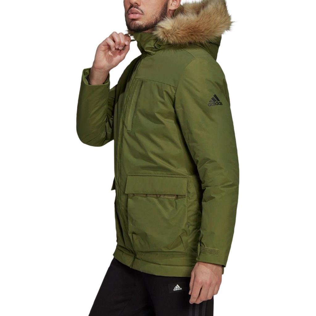 Adidas Einfarbige Logo Fleecegefütterte Kapuzen-Baumwolljacke Herrenjacke Armeegrün GT1700