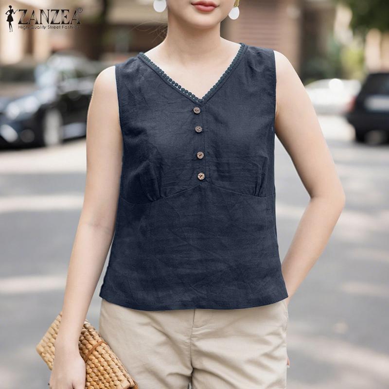 ZANZEA Maiuri de vară fără mâneci cu decolteu în V pentru femei