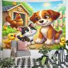 Farm Animals and Cute Pets Scene Pattern Wall Hanging Tapestry Decorative Tapestry Home Decor for Bedroom and Living Room
