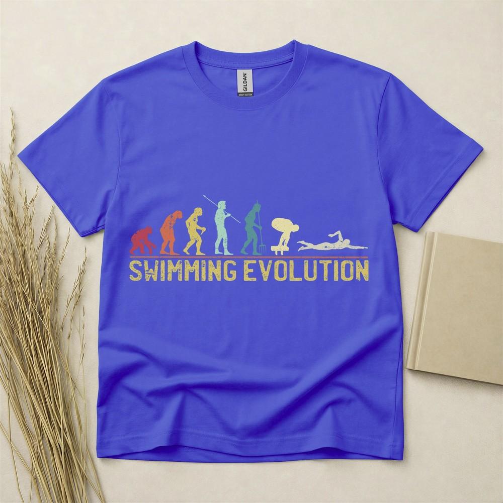 Swimming Evolution T Shirt Funny Swimmer Gift Sports Tee Gildan Heavy Cotton