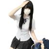 Kojima Women's Autumn Short-Sleeve Waist-Hugging Shirt - Japanese Academy Style