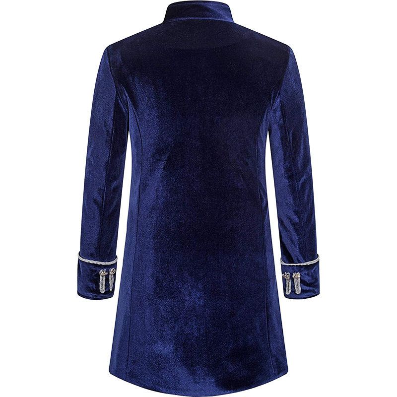 2021 Cross-Border Foreign Trade Christmas Men's Coat Solid Color Fashion Steampunk Retro Velvet Uniform Stand Collar