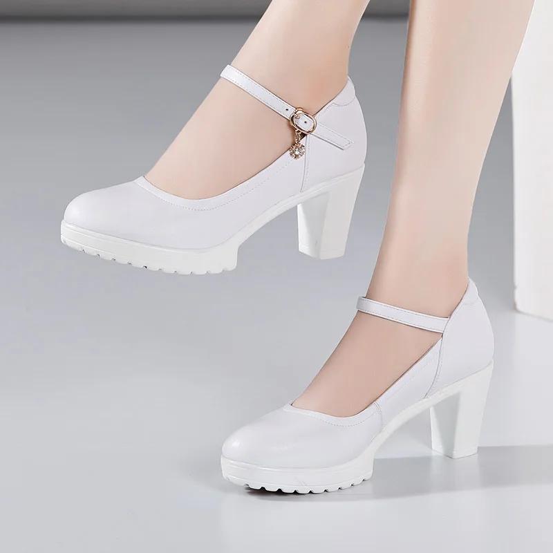 

7cm 9cm 12cm Small Plus Size 32-43 Shallow Leather Shoes Platform 2025 Fall Block High Heels Shoes for Model Dress Wedding Party 32