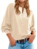 2025 Women's Solid Color Knit V-Neck Button-Up Sweater with Loose Lantern Sleeves