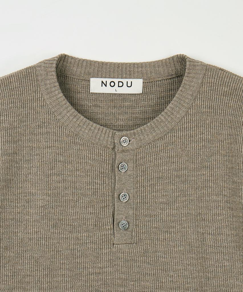 NODU Drain Henley Neck Knit [Beige]