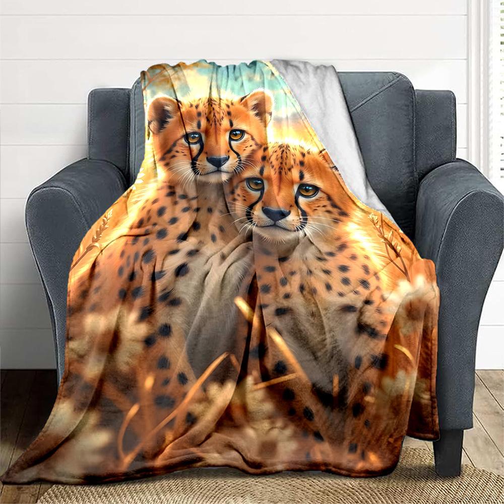 1pc Cheetah, Flowers Blanket Lightweight Flannel Blanket Throw Blanket For Sofa, Bed, Travel, Camping yy2509026130 75x90cm