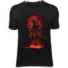 Demon Samurai T-Shirt – Black Flame Katana, Blood Moon, Red Cracked Armor