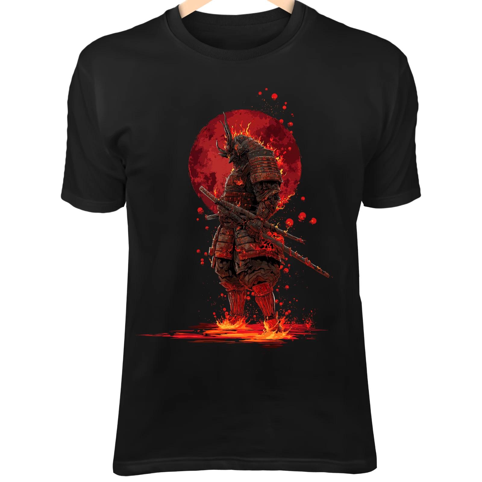 Футболка «Демон-Самурай» – Черное Пламя Катаны, Кровавая Луна, Красная Потрескавшаяся Броня 4XL