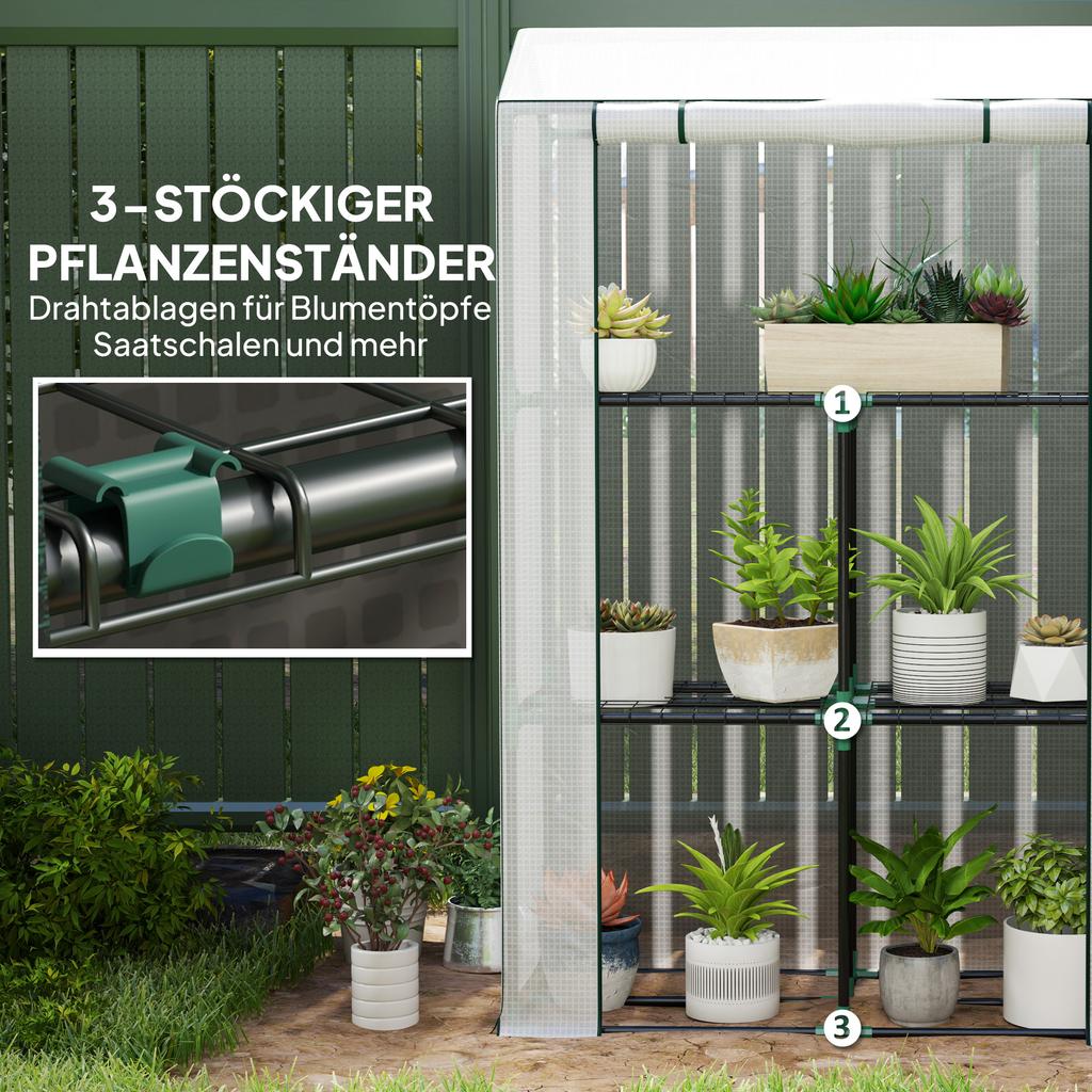 40 x 100cm Three Shelf Steel Frame Greenhouse - White