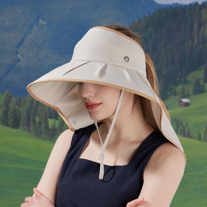 Summer outdoor sun hat colored glue big brim empty top hat seaside vacation shawl neck protection sun protection bucket hat