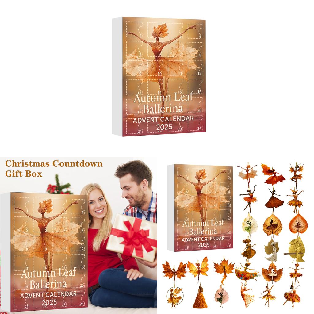 Świąteczny 24-dniowy Kalendarz Adwentowy z Dziewczyną z Liściem Klonowym i Motywem Baletowym Akrylowa Świąteczna Niespodzianka