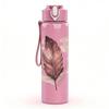 1PC Single Dried Feather Print 750ml Color Plastic Sports Water Bottle Leakproof Flip Straw Lid Suitable for Sports Office Home Use