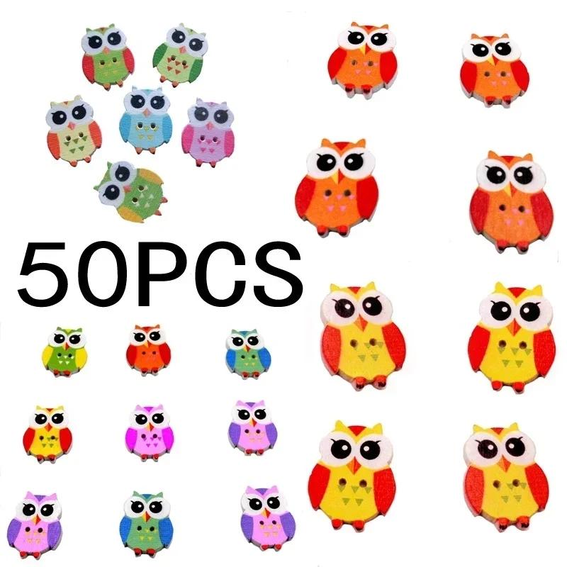 50pcs/lote Criativo Atacado Coruja Bebê Fofo Botões de Costura de Madeira Scrapbook 2 Furos