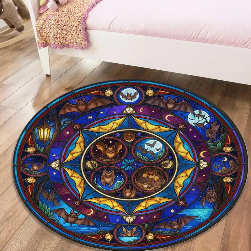 Bat Retro Round Area Rug,Carpet Rug for Living Room Bedroom Sofa Playroom Decor,Non-slip Floor Mat101