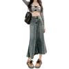 Women's High-Waisted A-Line Mermaid Skirt with Frayed Hem - New Korean Summer Style