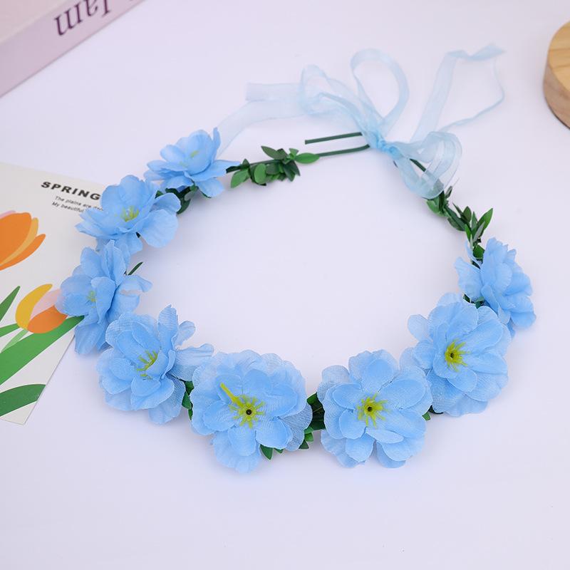 Flower Crown Headband For Women Girls Adjustable Floral Hair Wreath With Ribbon Boho Flower Headpiece Wedding Festival Party