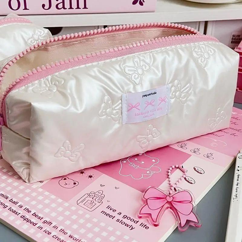 1pcs Creative Pink Bow Pencil Case Large Capacity Storage Pencil Bags Multi-Functional Stationery Organizer Bag