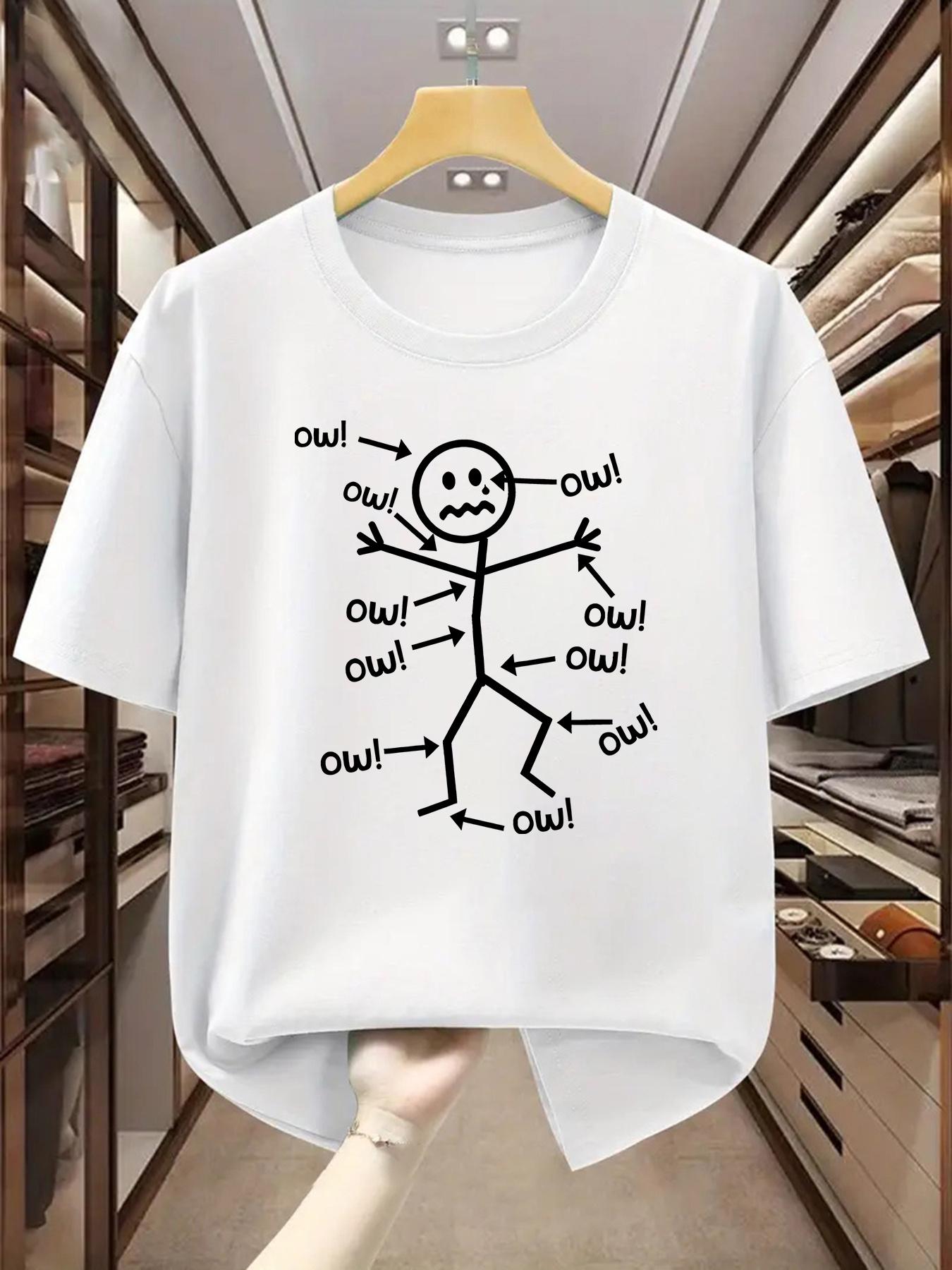 2026 New Plus Size Mens TShirt 100 Cotton Stickman Face Pain with ow Printed Round Neck Tshirt S