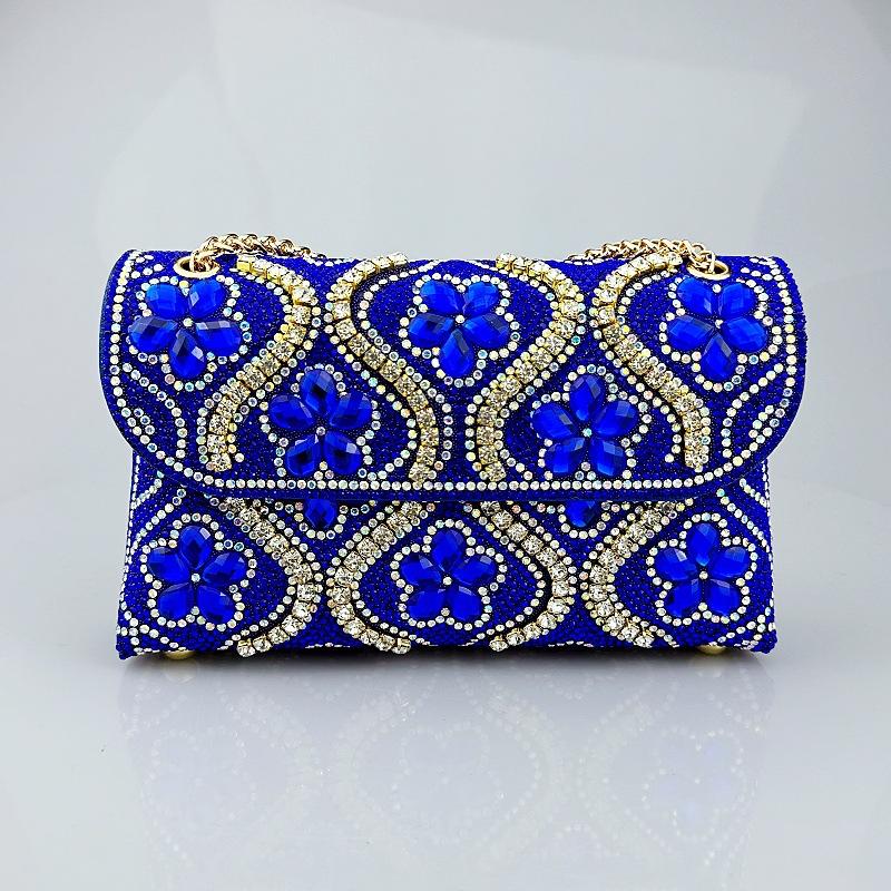 

New Fashion Celebrity Rhinestone Bag Clothing Alloy Xiaoxiangfeng Shoulder Crossbody Dinner Bag синий