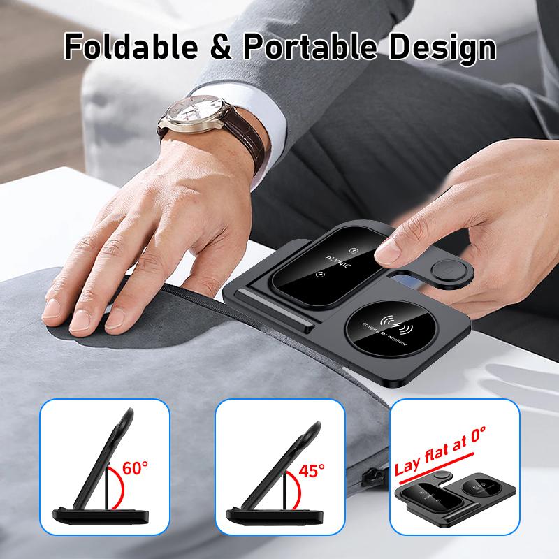 Schreibtisch Schnelles Kabelloses Ladegerät Ständer Pad Faltbar Schnelles Ladestation Dock für iPhone 16 15 14 13 12 Pro Max Apple Watch Airpods