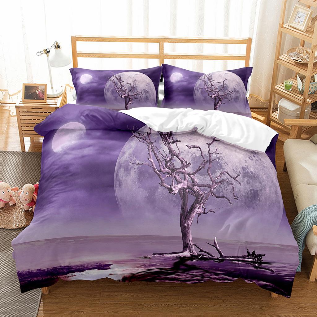 Moon Night Tree Duvet Cover Set Beautiful Landscape Pattern Polyester Comforter Cover with Pillowcase for Men Women Bedding Set