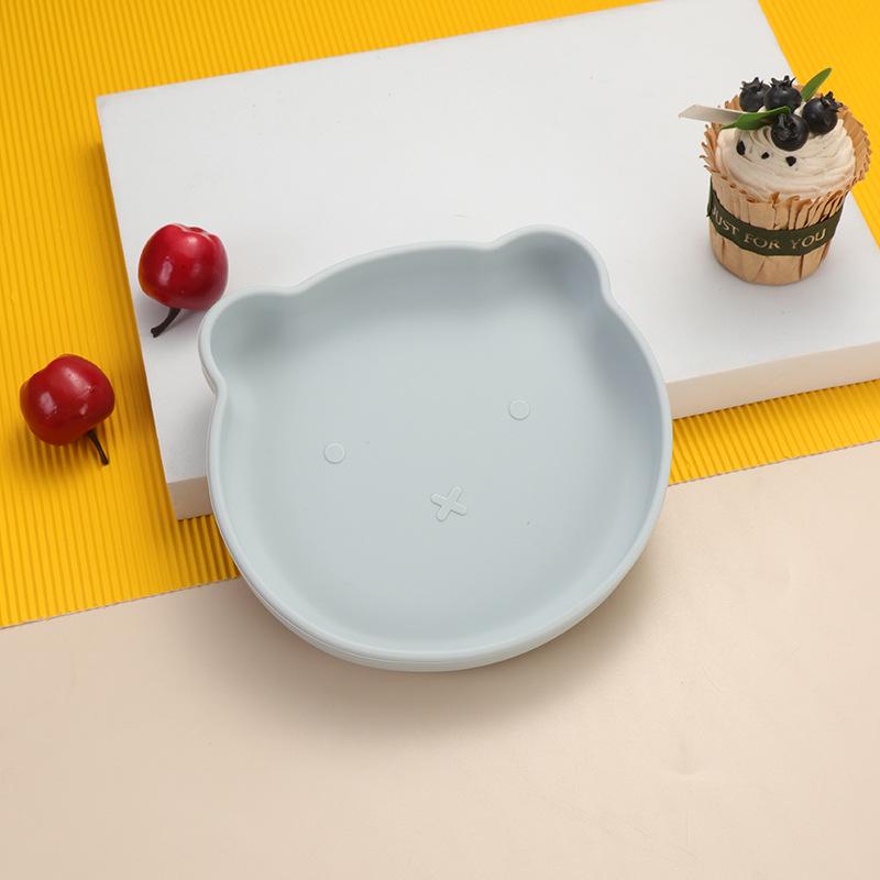 Little Bear Children's Silicone Tableware Set: Anti-Fall Bowl, Plate, and Spoon