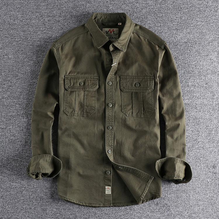 Giacca Camicia da Lavoro da Uomo Multi-tasche, Minimalista Lavata Vintage Versatile Manica Lunga Top Casual