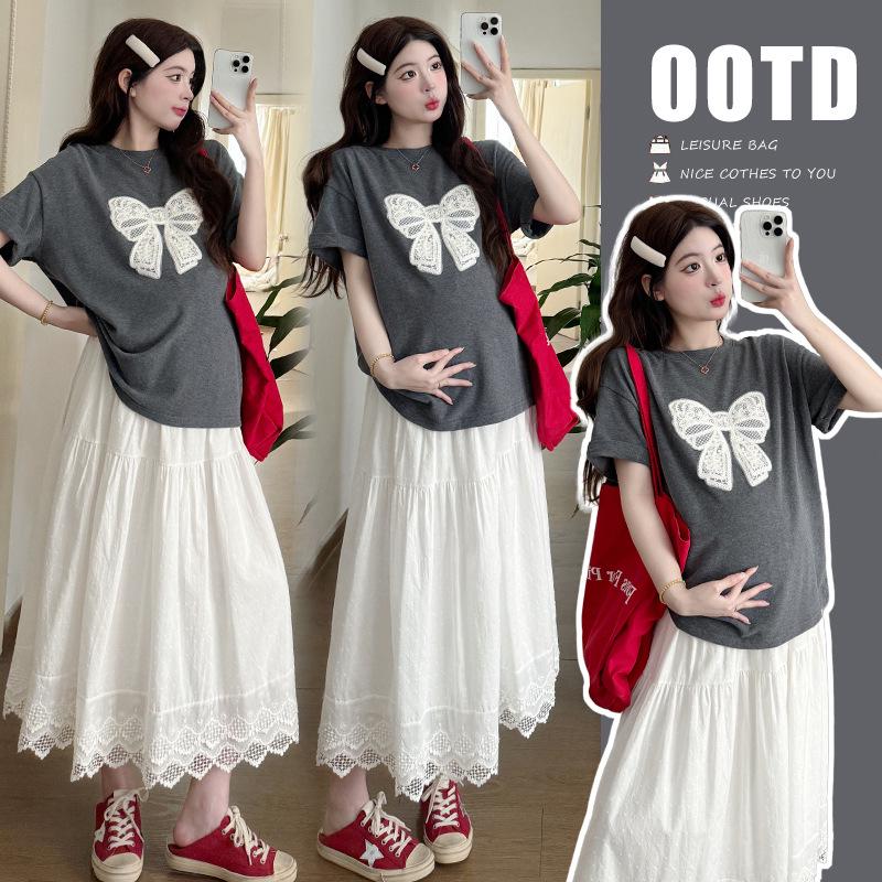 2026 Summer Korean-Style Maternity Top & Skirt Set M
