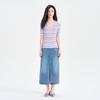 Square Collar Striped Knitted Sweater for Women In the Summer of 2026, Double Breasted Slim Fit and Slimming, Mid Sleeve Style Base Top