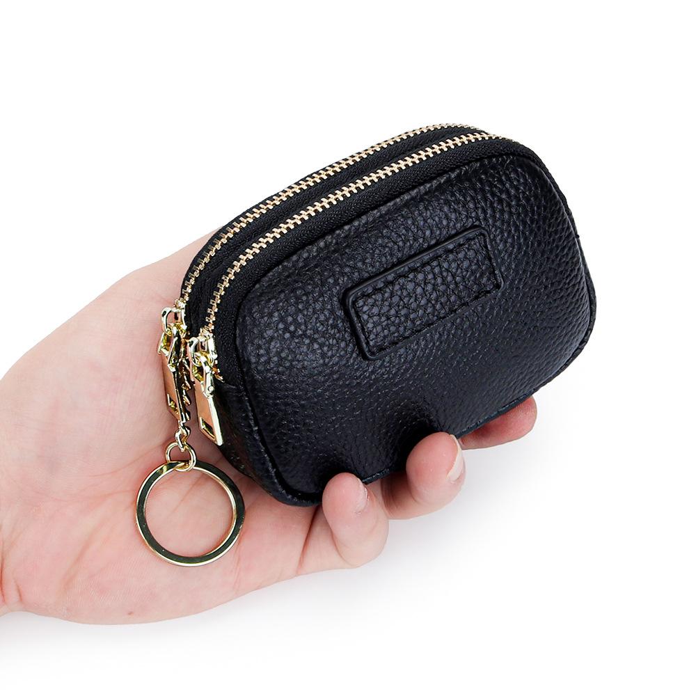 Genuine Leather Coin Purse Women's Compact Mini Double Zipper Storage Bag Large Capacity Key Ring Small