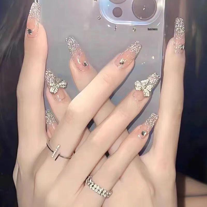 

A-519 Handmade Bowknot Diamond Wearable Nails: Advanced Flashy Manicure Pieces