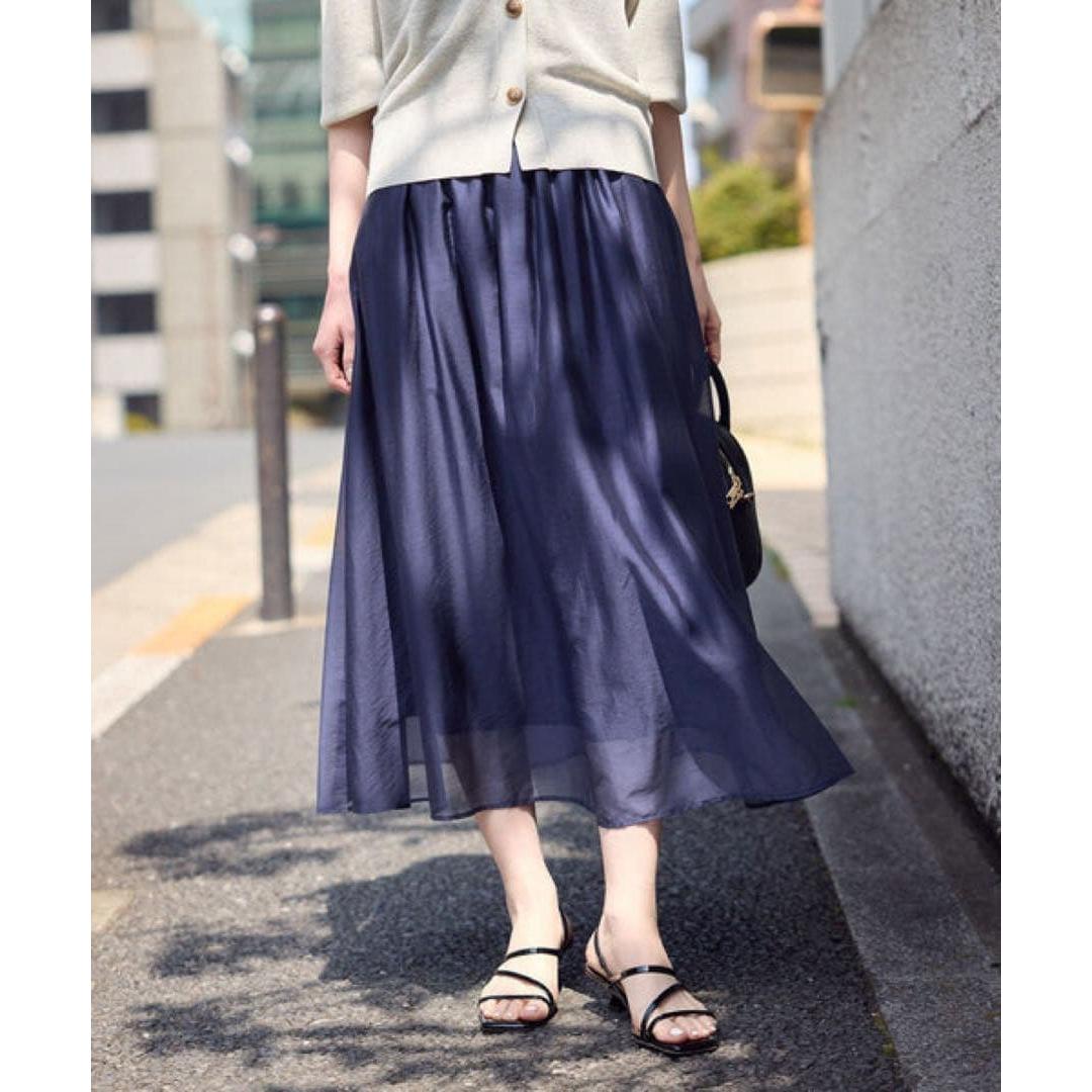Rope Picnic Airy Sheer Gathered Long Skirt New Navy