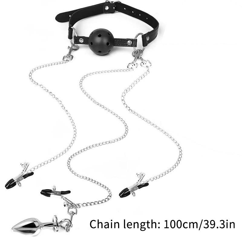 Mouth Gag Nipple Clamp Clitoris Clip Anal Butt Plug With Chain Clip Sex Toy Adjustable Breast Clip Stimulator