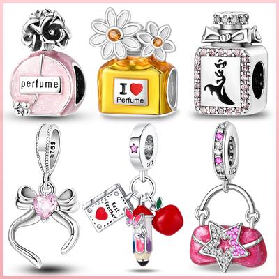 New Copper Colorful Butterfly Pink Perfume Bottle Lipstick Charm Beads Suitable Fit Pan Bracelet Exquisite Diy