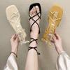 Summer 2025 new versatile cross-strap open-toed square-headed fairy wind mid-heel lace-up Roman sandals