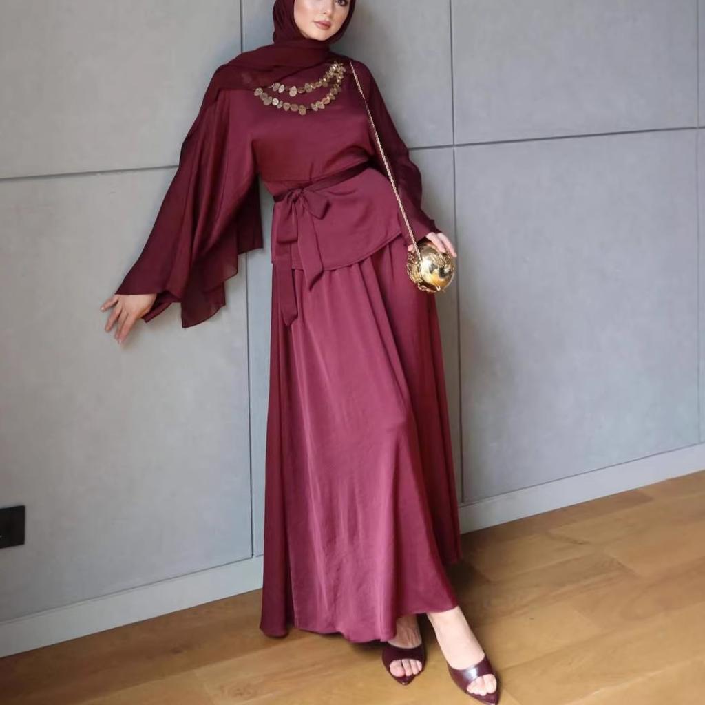 2026 Europe, America, Amazon, Autumn and Winter, Horn Sleeves, Waist Tops, Straps, Waist Swings, and Long Skirts. Two-piece Set