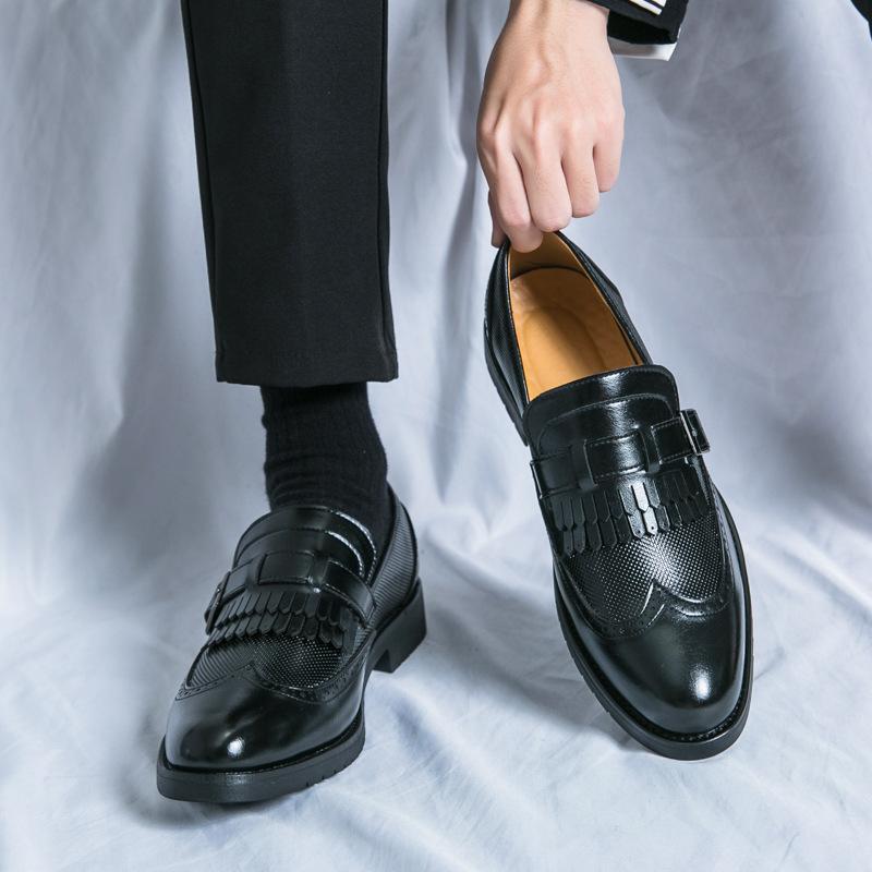 Large size men's fringed leather shoes men's foreign trade spring and autumn new business dress one pedal fashion groom wedding shoes 48