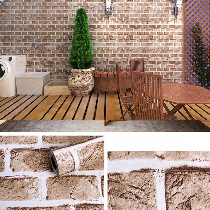 Self Sticking Pvc Retro Nostalgic Imitation Brick Texture Brown Red Brick Self-Adhesive Wallpaper For Home Decoration Vinyl Film Quality