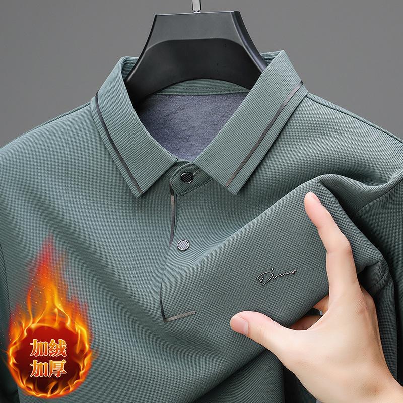 

Зимняя бархатная бесшовная рубашка поло, мужская повседневная однотонная рубашка поло с утолщенными лацканами и длинными рукавами 4XL зелёный