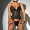 Sexy Backless Bodysuits Fancy Lingerie Sets With Garter Belts Erotic Costumes Lace Up Corset Teddy And Thongs Exotic Underwear