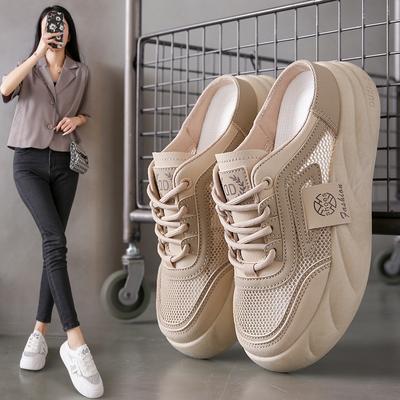 Little White Shoes Women's Summer New Ins Thick-soled Casual Women's Shoes Mesh Breathable Half-slippers Trend