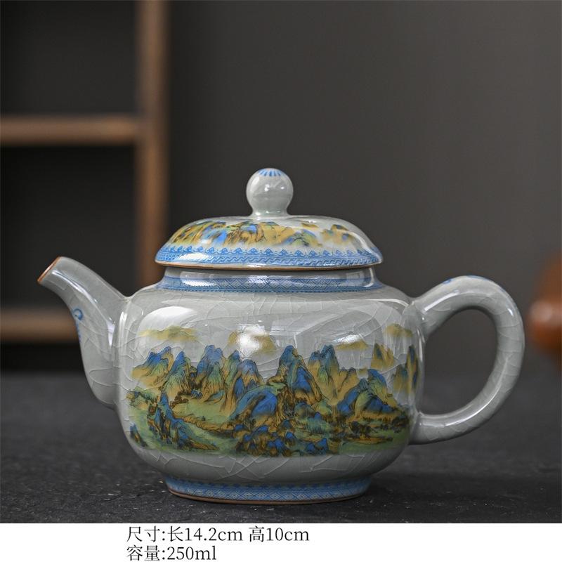 250ml Blue and White Porcelain Handmade Teapot Household Thousands of Miles Teapot Jingdezhen Pot Tea Making Kettle Teaset Gifts