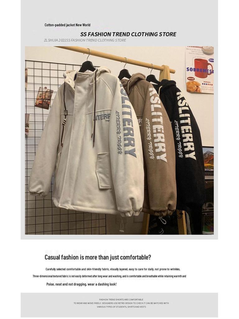 Women's Winter Fleece-Lined Cotton Jacket - Suede, Loose Fit, Y2K Style