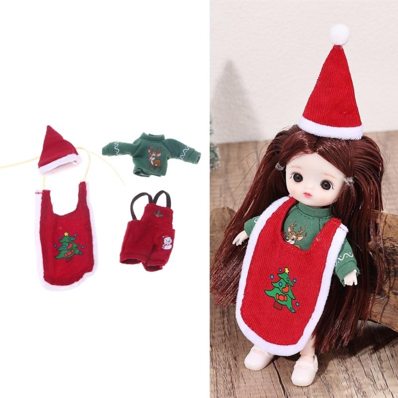 Adorable Doll Clothes Headwear Designed For Dollhouses Figures Santa Hat And Green Top Display Photo Props