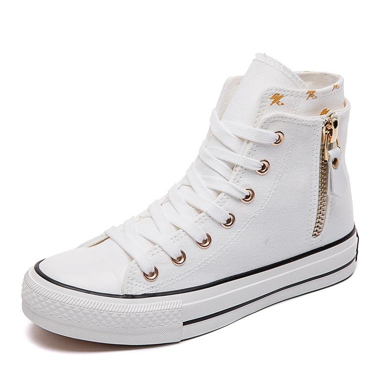 

Fashion 2025 Spring Summer New Strappy Flat Mid-Top Canvas Shoes Side Zipper Women s Sneakers Fashion Casual Shoes Student Cloth Shoes 35 белый