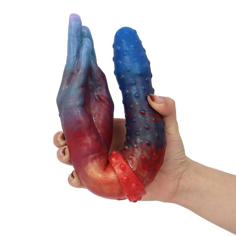 Prst dvojitý dildo anální kolík dildo fisting zařízení pro dospělé sexuální hračky realistický penis vibrační penis odsávání BDSM otrok